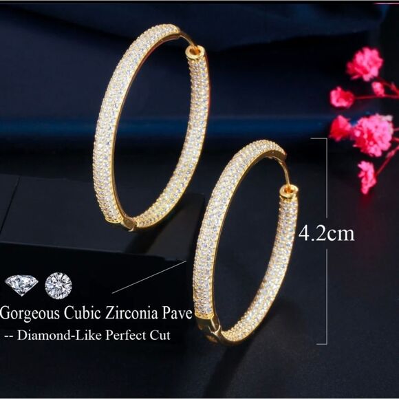 Gold Diamond Hoop Earrings - Picture 6 of 8